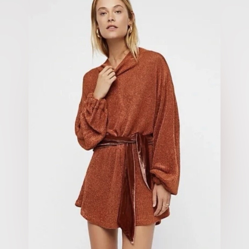 Free People Fete Metallic Sweater Dress - Copper